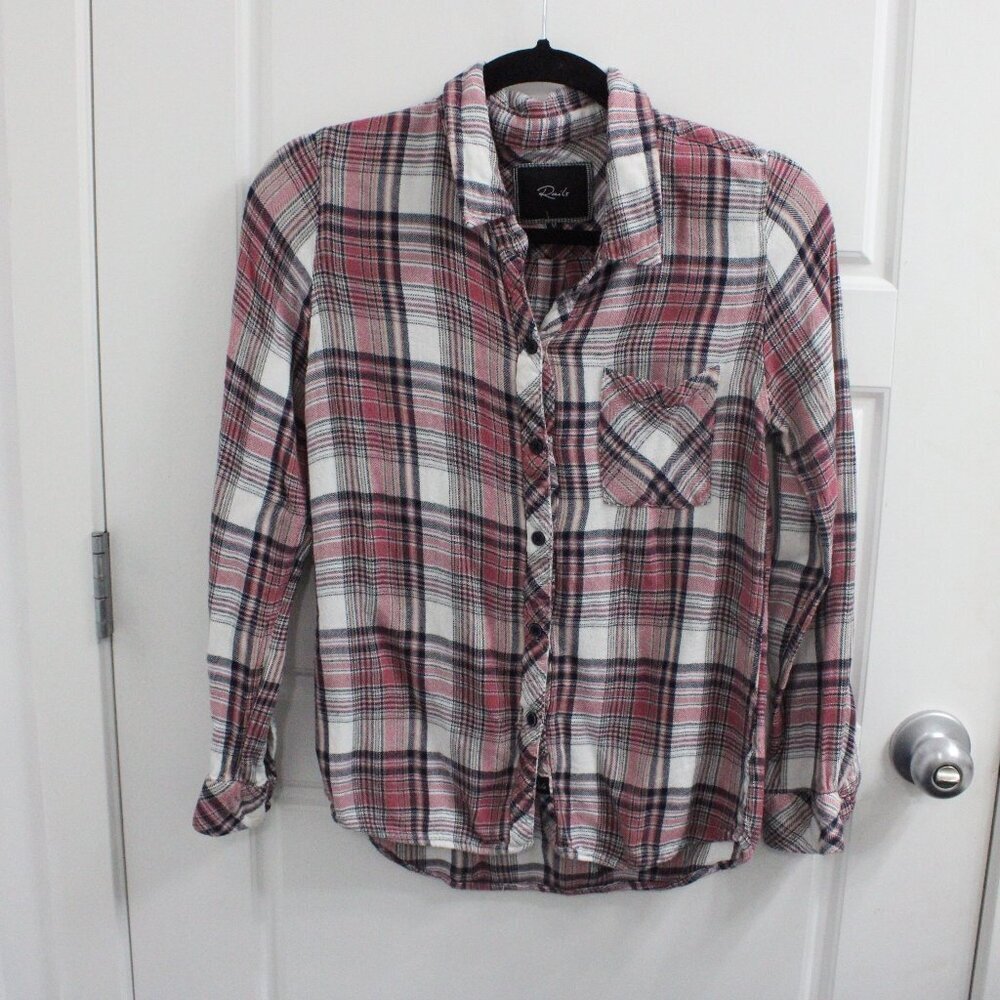 Rails Hunter Plaid Button Down Long Sleeve Shirt Size Medium Pink Black White